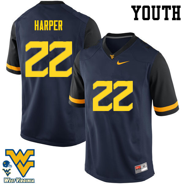 NCAA Youth Jarrod Harper West Virginia Mountaineers Navy #22 Nike Stitched Football College Authentic Jersey TC23Y88BT
